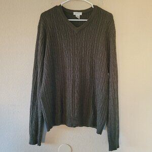 Barneys New York Cashmere Silk Cable Knit V Neck Sweater Sz Xlarge Classic Green